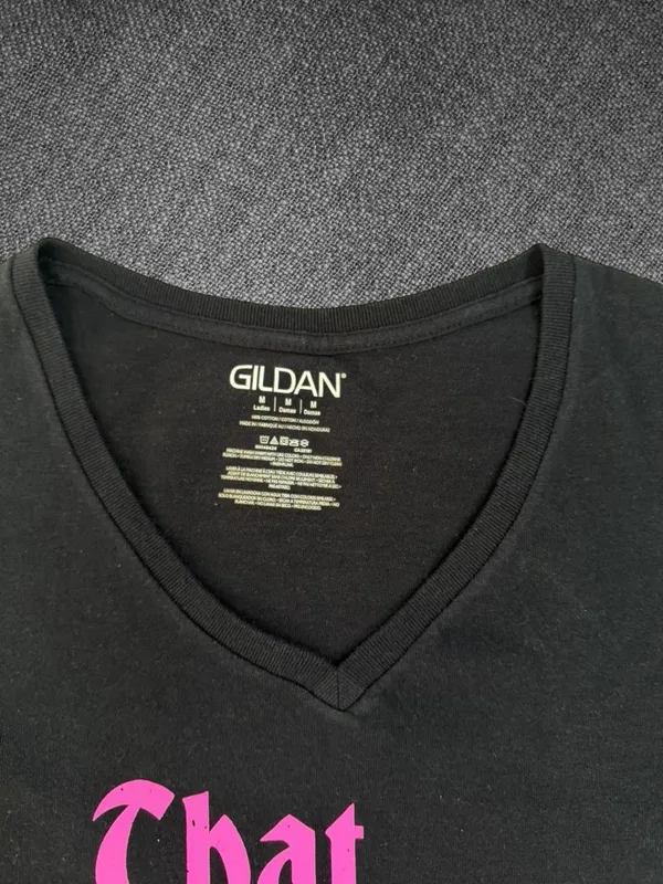 Gildan Black V-Neck Tee with Bright Pink Statement Print - Image 5