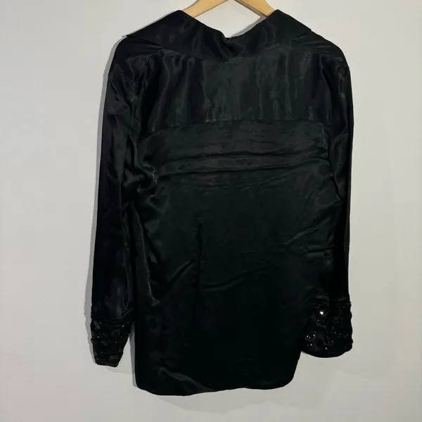 Zara Black Satin Blouse Embellished Jeweled Wide Cuffs Small Elegant Minimalist‎ - Image 4
