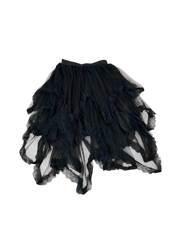 Black Tulle Asymmetrical Midi Skirt Ruffle Lace Trim Dark Romantic Goth Lolita - Image 5
