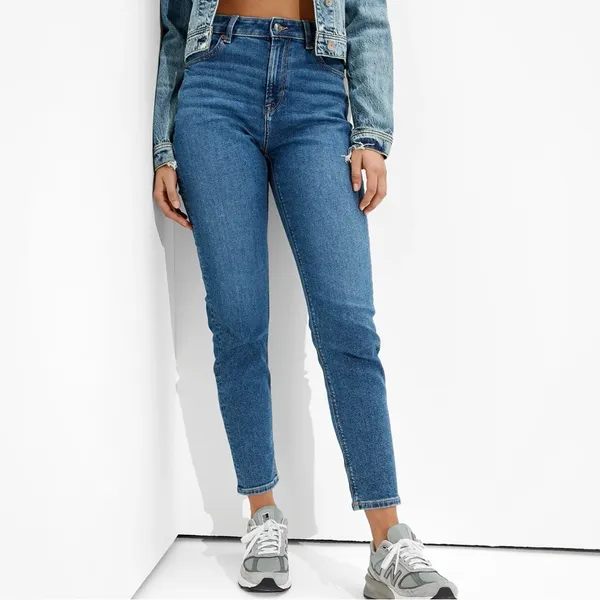 American Eagle Mom Jeans Women 2 Short Blue Tapered Leg High Rise Stretch Y2K‎ - Image 2
