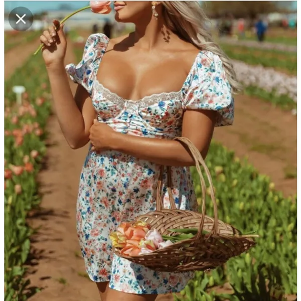 For Love And Lemons Juliet Floral Mini Dress‎ Spring Coquette Summer Size Small - Image 5