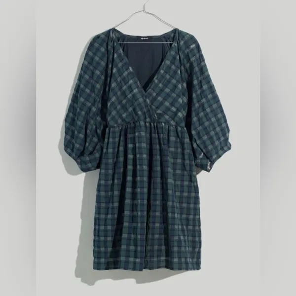 MADEWELL Marianna Puff-Sleeve Mini Dress in Plaid NI640 Size S - Image 16