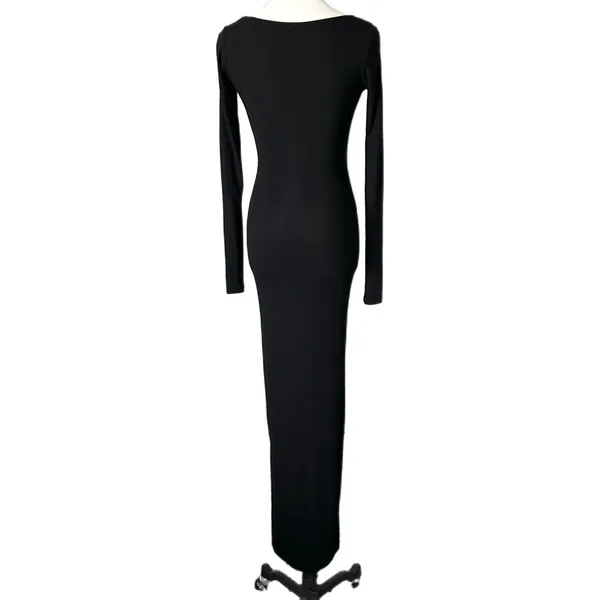 SKIMS Soft Lounge Long Sleeve Dress Modal Spandex Black Square Neck Ribbed Sz XS - Image 4