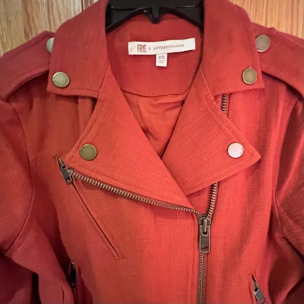 FRYE x Anthropologie Cropped Vita Cotton Moto Jacket in Burnt Cedar‎ Size XS - Image 11