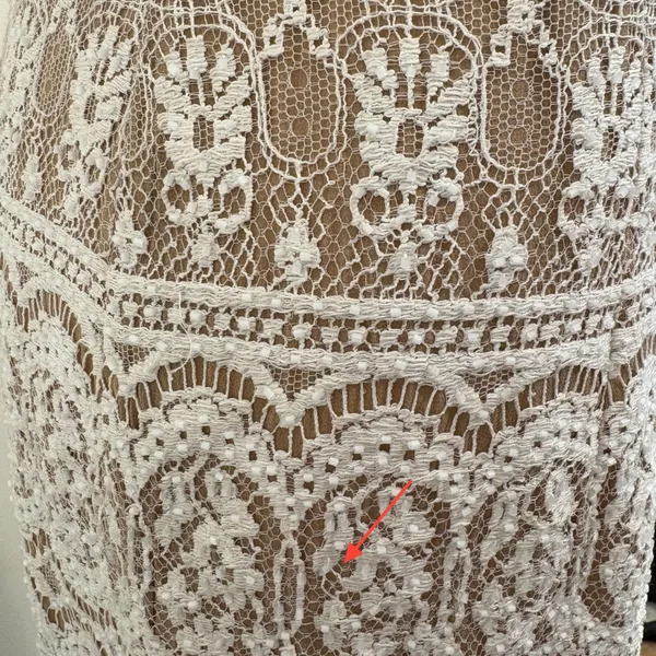 VTG 90s NiteLine White Lace Beaded Tan Mini Dress 2‎ Bridal Goth Witchy Coquette - Image 11