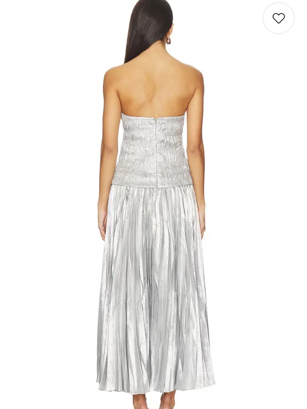 NEW Acler Rockland Midi Dress in Dove Metallic Strapless Metallic Silver Pleated - Image 3