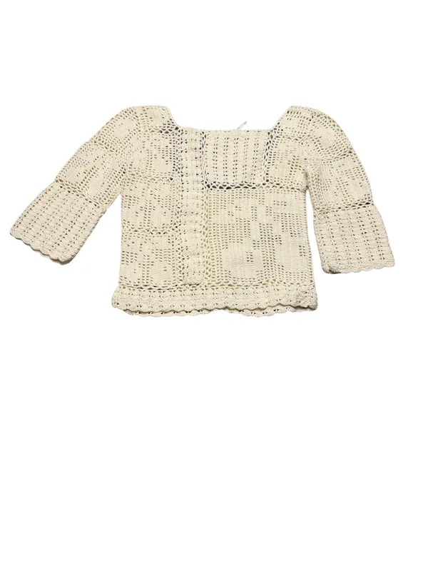 🤍 Free People‎ Bahamas Crochet Top XS Ivory Boho Cropped Knit Blouse 🤍 - Image 4