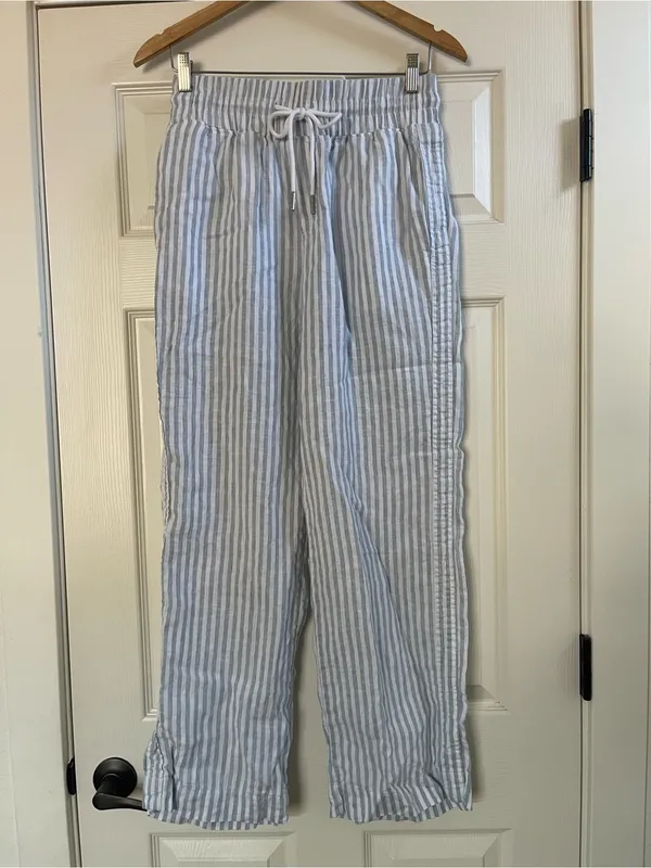 Women’s Quince 100% European Linen Wide Leg Pants Sky Blue Mariner Stripe Sz S - Image 7