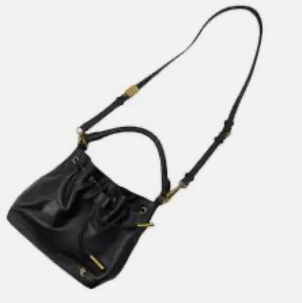 Black Leather Drawstring Crossbody Shoulder Bag Satchel Small Purse - Image 8