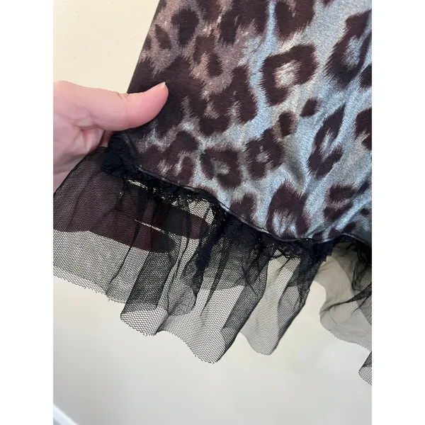 Leopard Slip Dress Lace‎ Tulle Y2K Grunge Coquette Going Out Mini M - Image 5