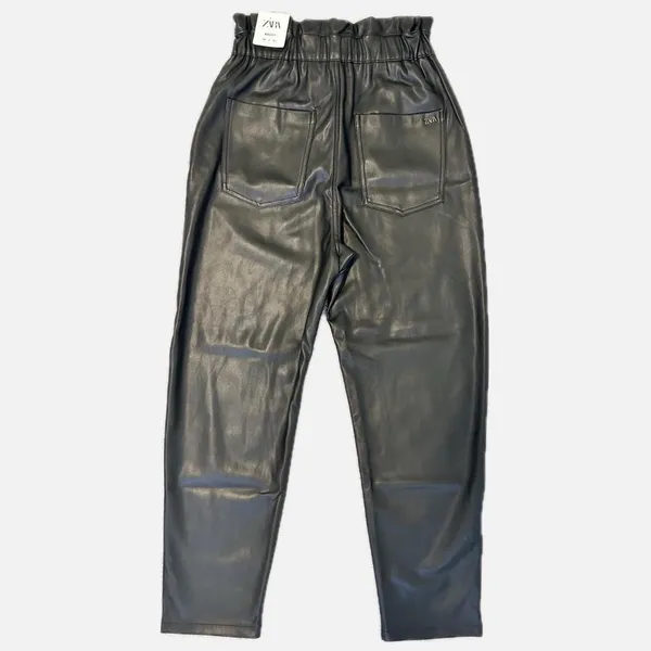 ZARA Black Leather Pants High-Rise Wide-Leg size 34/4 - Image 7