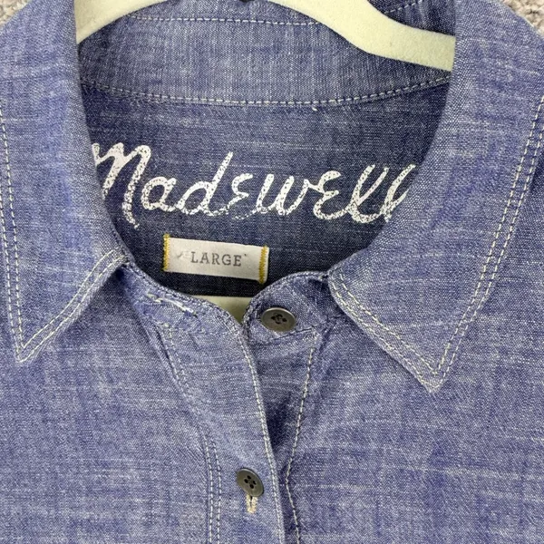 Madewell Chambray Button Down Shirt Size Large Blue Workwear Long Sleeve Cotton - Image 4