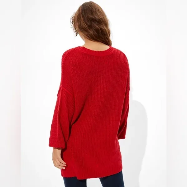 American Eagle Dreamspun Dolman Sleeve Red Knit Oversized Crewneck Sweater #722 - Image 2