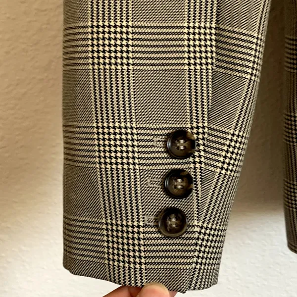 Topshop Sz 2 Oversized Double‎ Breasted Checkered Houndstooth Blazer Black White - Image 4