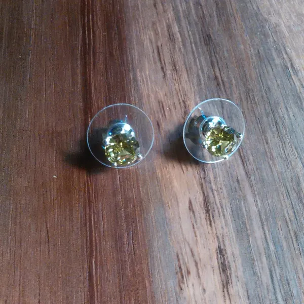 Peridot Color Simulated Diamond Sterling Silver Stud Earrings - Image 9
