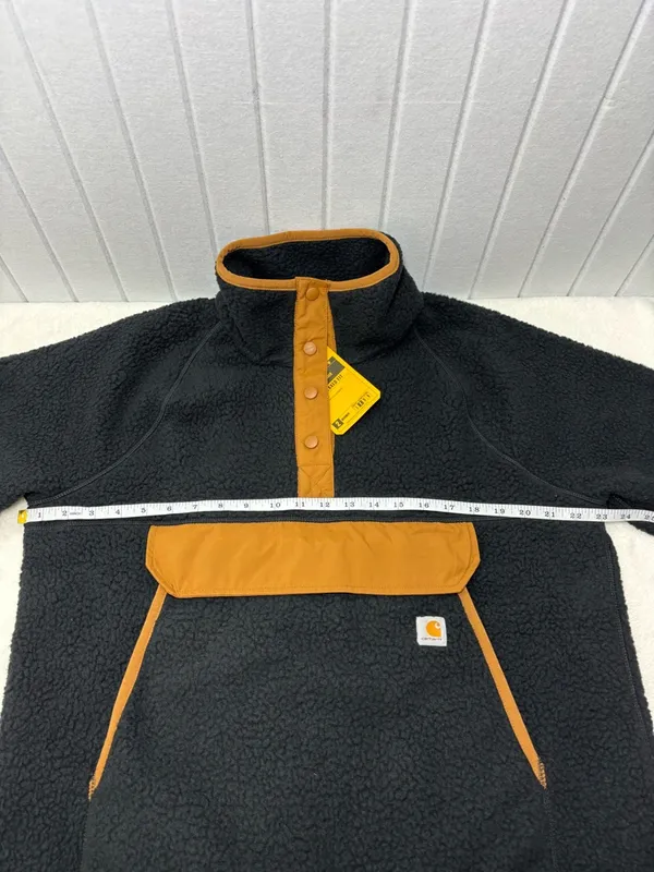 Carhartt Quarter Snap Fleece Pullover Black Tan Relaxed Fit Teddy Jacket‎ size L - Image 7