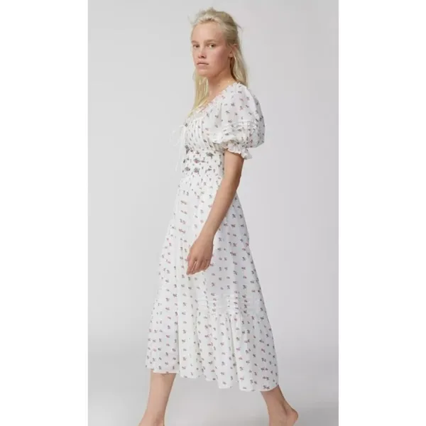 For Love & Lemons Guisti Floral Midi Dress – Smocked Bodice, Women’s Size S - Image 2