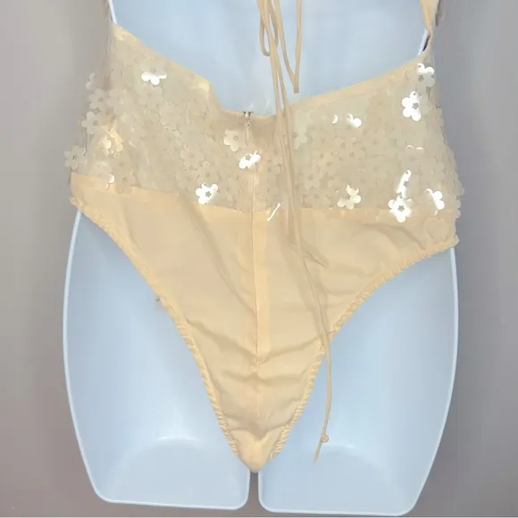 Zara‎ Cream Floral Sequined Bodysuit Size M NWT - Image 11