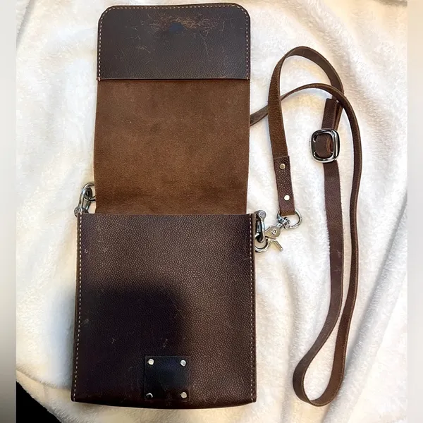 SOLD Leather Cross Body Travel Satchel Purse. Handmade. Adjustable. Stainless - Image 3