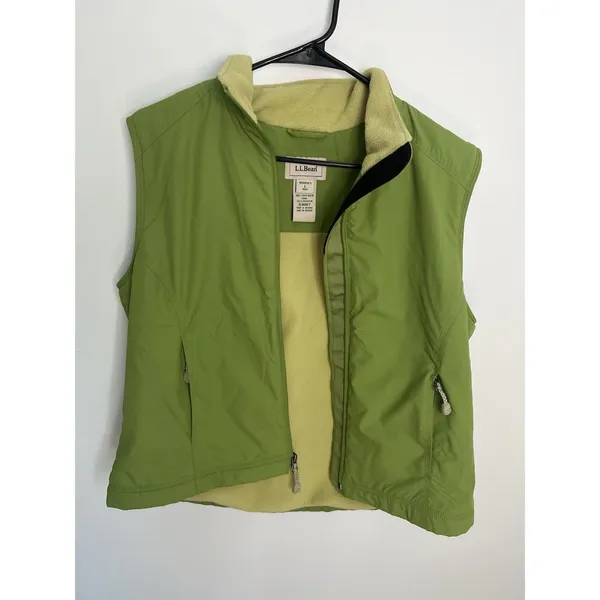 LL Bean Fleece Insulated Vest Women's Large Green Full‎ Zip Zip Pockets - Image 2