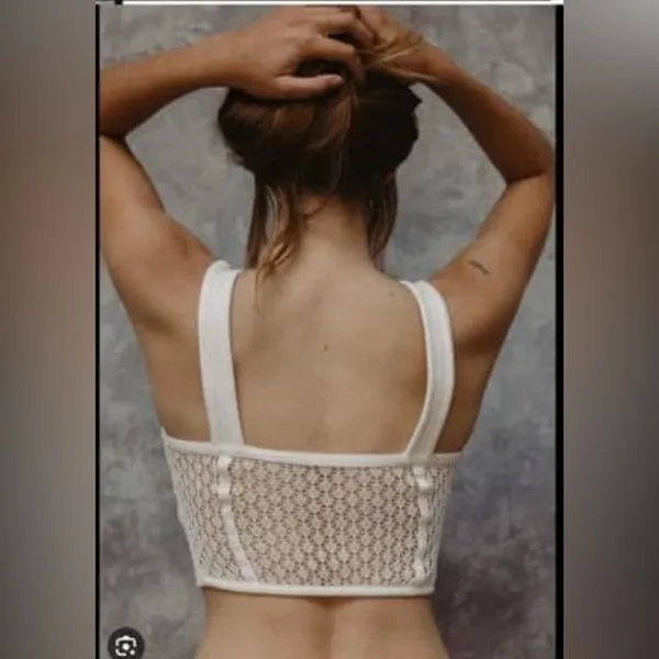 Zara White Crochet Crop Halter Top Size Large. - Image 3
