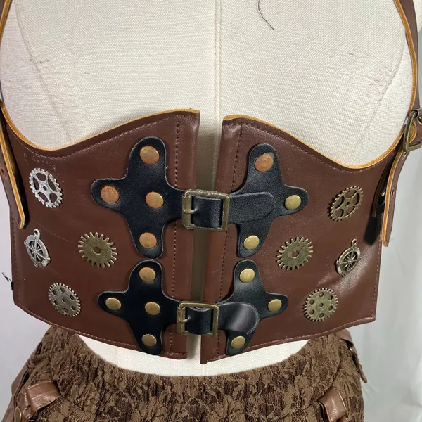 Spirit Halloween Steampunk Costume Skirt Vest Mask Adult M/L Brown‎ Gothic Gears - Image 3