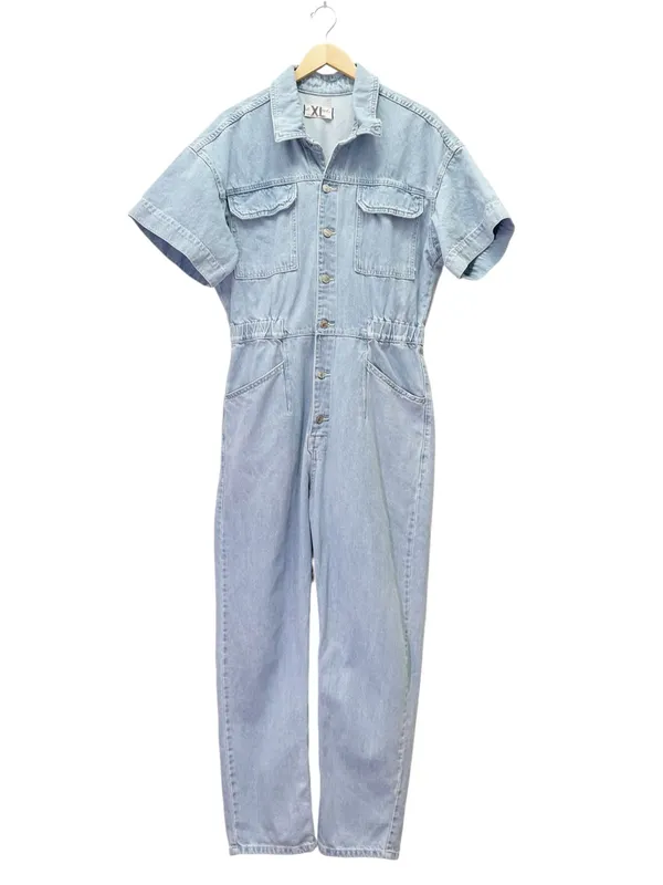 Free People We The Free Marci Coverall Sz XL Light Wash Denim Jumpsuit Utility - Image 2