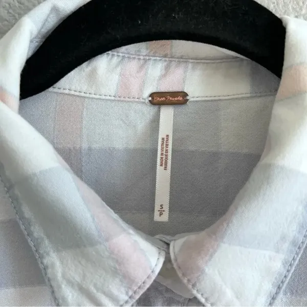 Free People Loveland Plaid Button‎ Up Boho Frayed Hem Shirt - Image 4