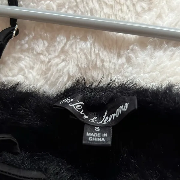 For Love & Lemons Fiona Black Faux Fur Slip Dress Size Small - Image 3