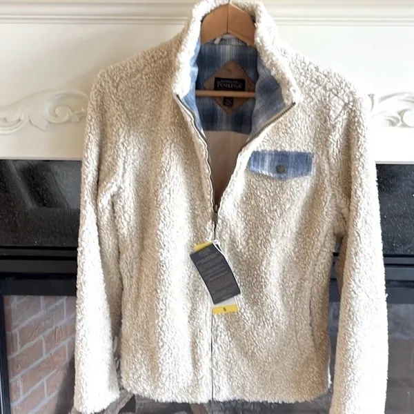 Pendleton Acrylic Pile Jacket Plaid Pocket Coat Womens Small New Teddy Bomber - Image 2