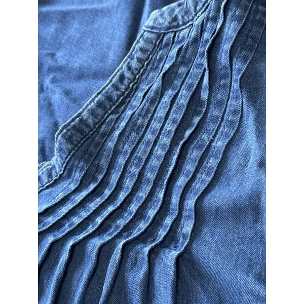 Old Navy Women Medium Dress‎ Blue Chambray Long Sleeve Loose Western Country - Image 6