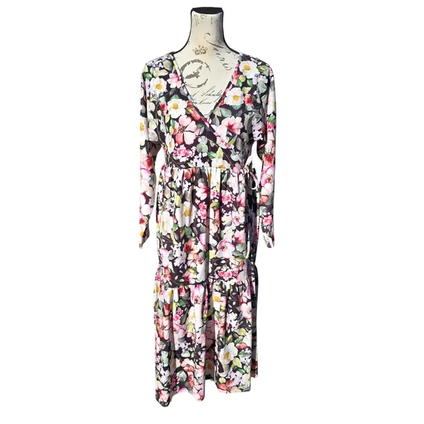 ASOS Maternity NWT Floral Faux‎ Wrap Midi Dress Long Sleeve Size 2 - Image 3