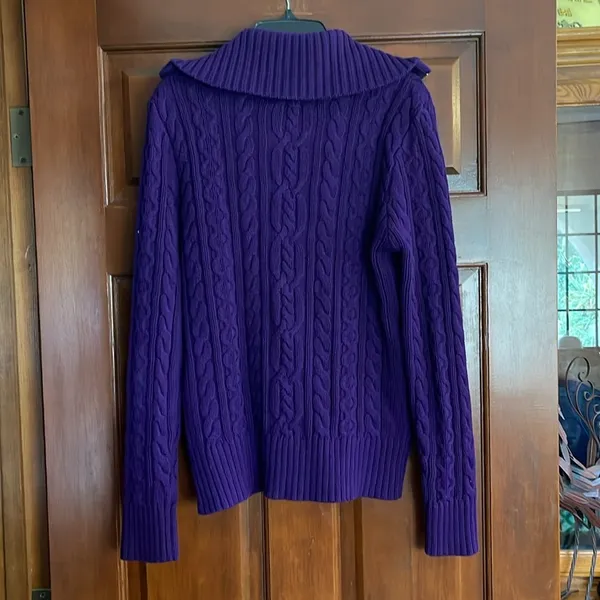 Ralph Lauren black label cotton half zip sweater, Purple Cable Knit size medium - Image 4