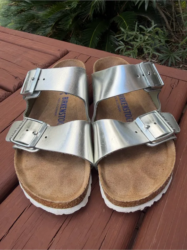 Birkenstock Arizona Metallic Silver Soft Footbed Sandals 37 US 6.5 $154 - Image 3