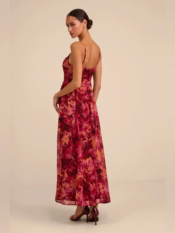 Lulus Beautiful Soul Burgundy Floral Print Twist-Front Maxi Dress Size Large - Image 2