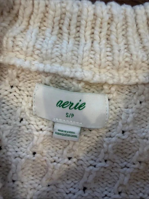 aerie Cream Textured Knit Crewneck Sweater Size Small - C1-347 - Image 7