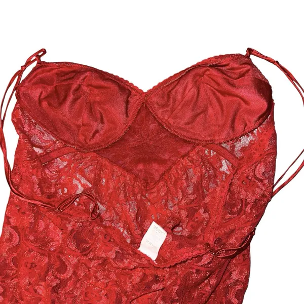 Vintage‎ Y2K Red Lace Sequin Babydoll Tank Lingerie Sheer Slip Chemise Large - Image 7