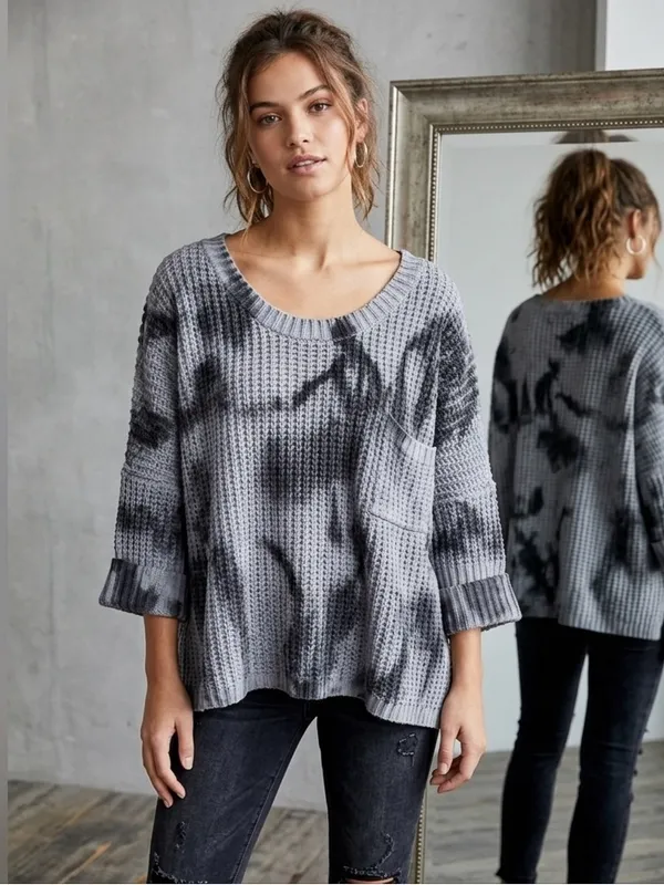 Pol x Anthropologie Oversized Grey Chenille Boxy Crop Sweater Medium. Cabincore - Image 2
