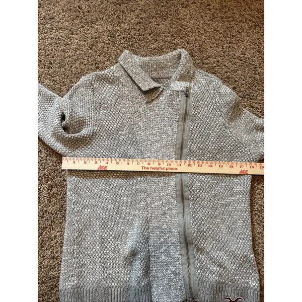 Hollister Jacket Women's Large Gray Knit Asymmetrical Zip Sweater Moto Style‎ - Image 6
