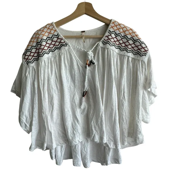 Free People Market Tee M Dolman Embroidered V-Neck Boho Cotton *NWOT* - Image 7
