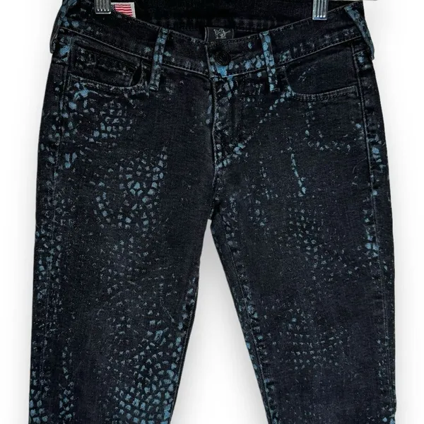 True Religion Casey Jeans Sz 25 Black & Blue Snakeskin Skinny‎ Stretch - Image 5