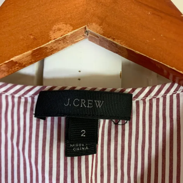 J.Crew Womens Burgundy White Striped Ruffle Sleeveless Cotton Blouse Top Size 2 - Image 2