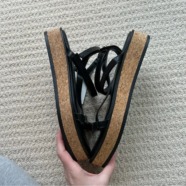 A New Day Black Nova Platform Cork Strappy Sandals Size 8 - Image 7