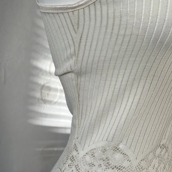 Anthropologie Easel boho ivory ribbed knit crochet floral lace mini dress small - Image 11