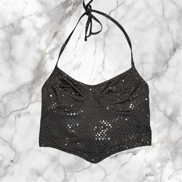 Love‎ J Black Sequin Halter Top Small Y2K Festival Clubwear - Image 10