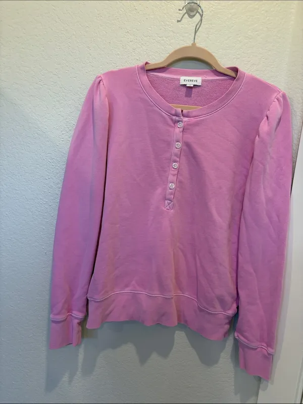 Evereve‎ Pink Button-Front Henley Sweatshirt Size M - Image 4