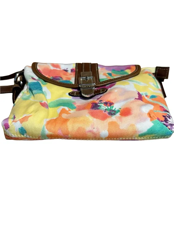 Chaps Pastel Watercolor Canvas Floral Print Crossbody Bag - Image 8