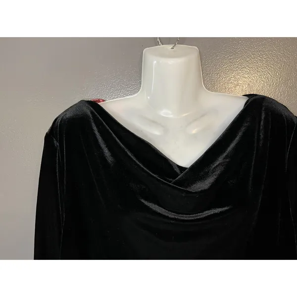 Donna Ricco Blouse Womens 16W Plus Black Velvet Cowl Neck Long Sleeve Made USA - Image 3