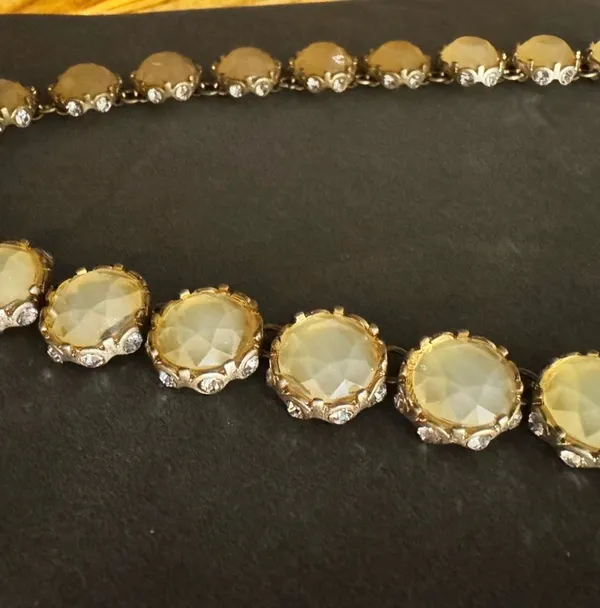 Round Light Amber Tone Rhinestone Necklace Yellow - Image 5