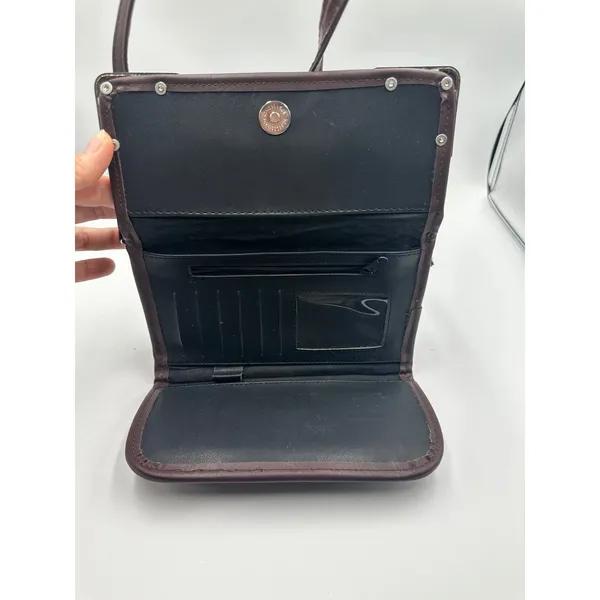 Western Woven Heart Concho Crossbody Wallet Bag Brown Black Ornate Corners - Image 2